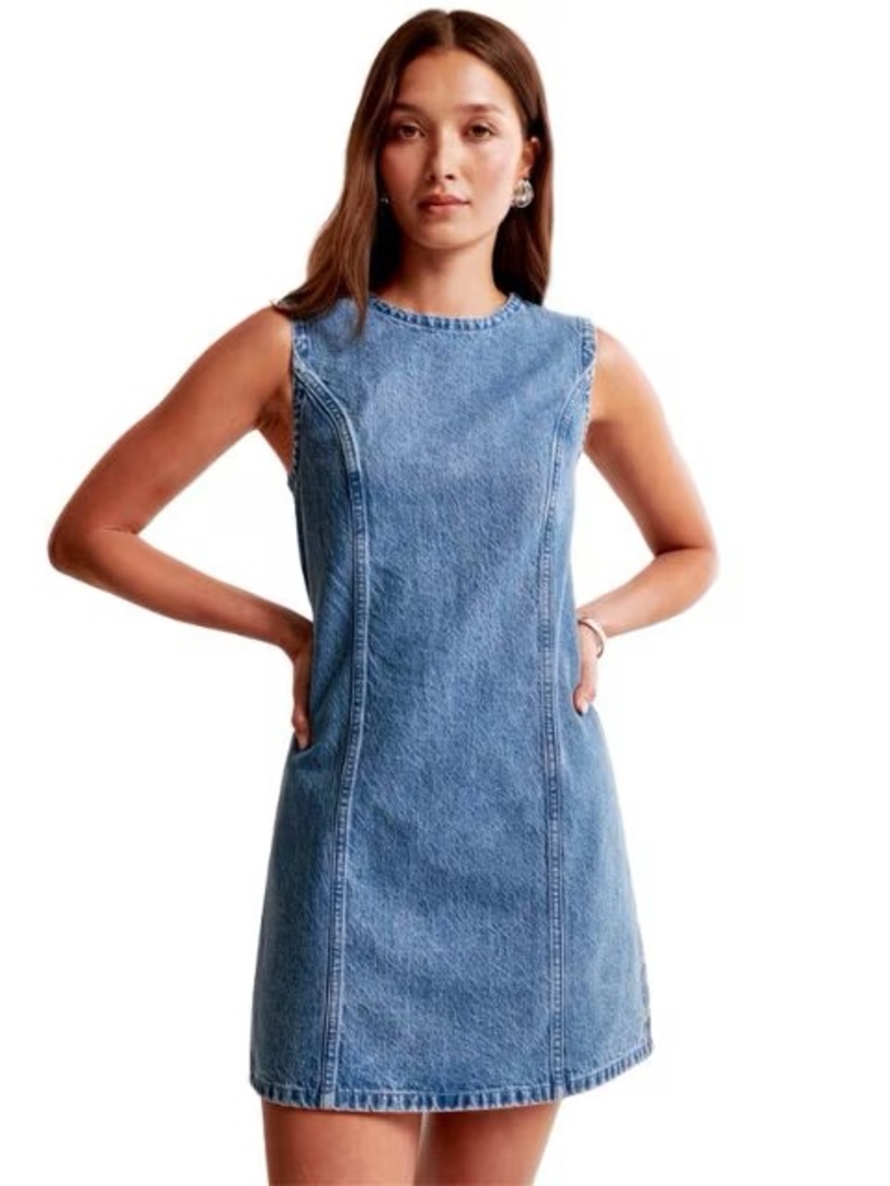 Abercrombie & Fitch Sleeveless Denim Shift Dress in Light Blue